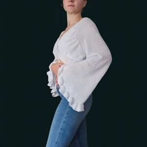 Urban Outfetters Crop Top Shrug Long Sleeve Light Gray Tie-Front Sz.S-L